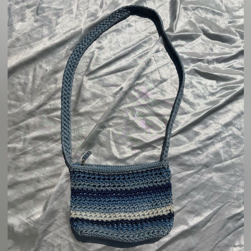 LINA Blue Crochet Crossover Shoulder Bag